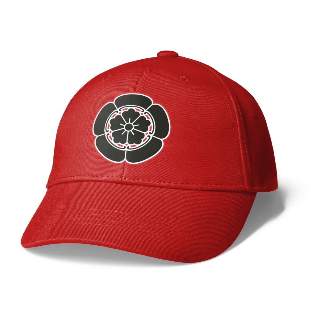 織田信長 家紋 織田木瓜 キャップ 赤に黒