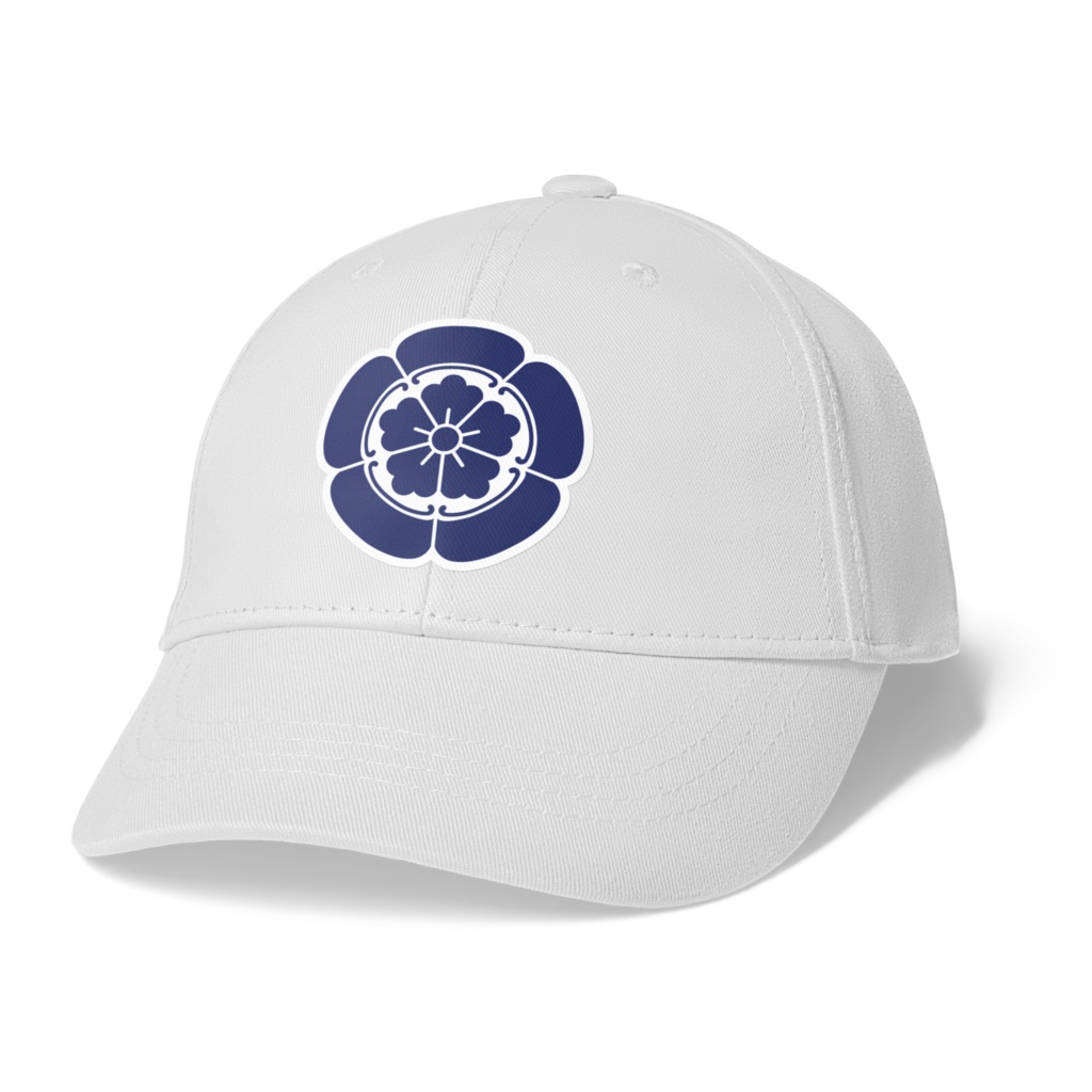 織田信長 家紋 織田木瓜 キャップ 白に青