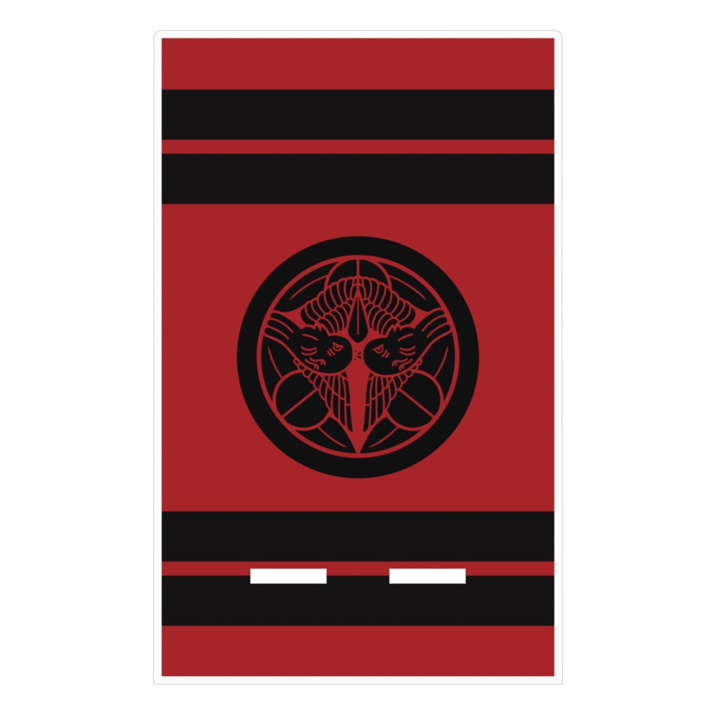 スマホスタンド 上杉謙信 家紋 竹に飛び雀 赤地に黒縞 指物風