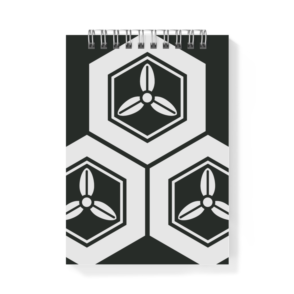 メモ帳 直江兼続 家紋 三盛亀甲に三つ葉 黒地に青 金箔