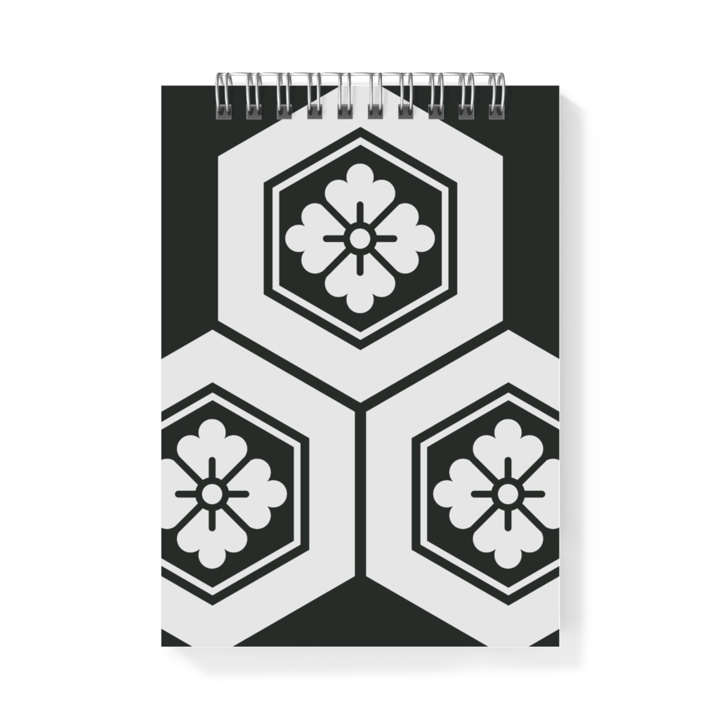 メモ帳 直江兼続 家紋 三盛亀甲に花菱 黒地に青 金箔