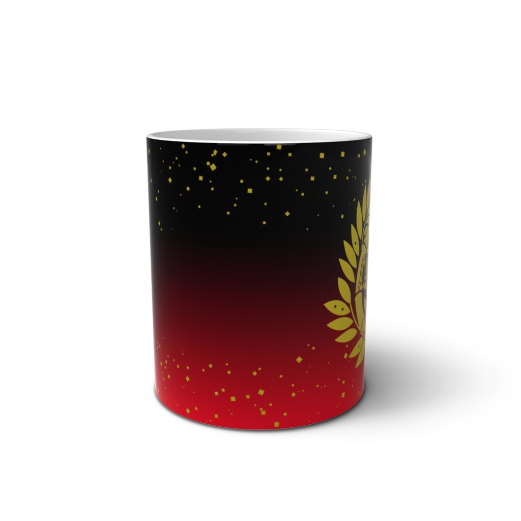 マグカップ 伊達政宗 家紋 竹に雀 黒地に赤 金箔