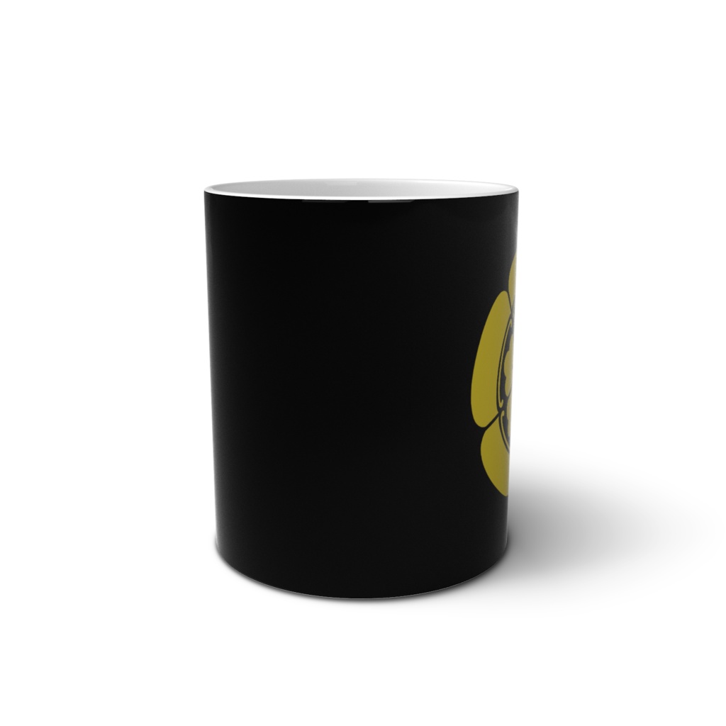 マグカップ 織田信長 家紋 織田木瓜 黒地に金色