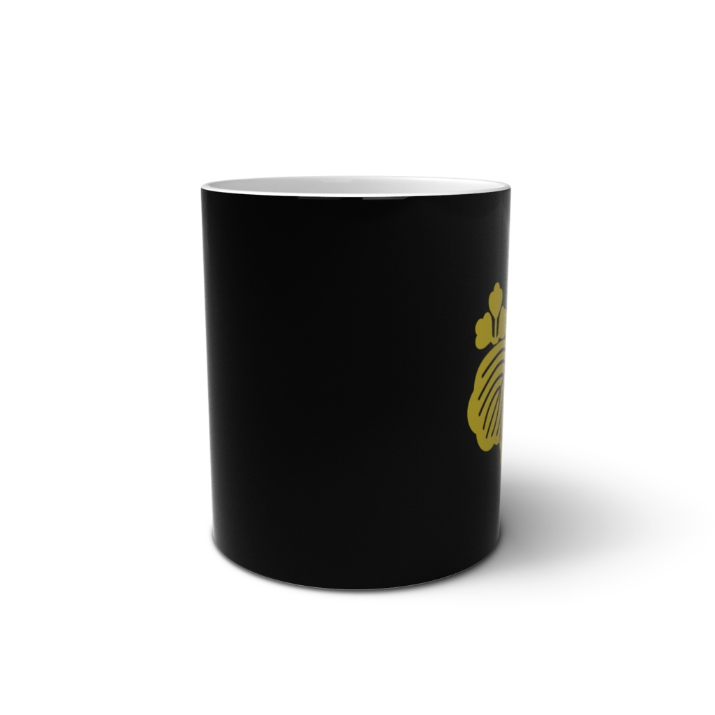 マグカップ 織田信長 豊臣秀吉 家紋 五三の桐 黒地に金色
