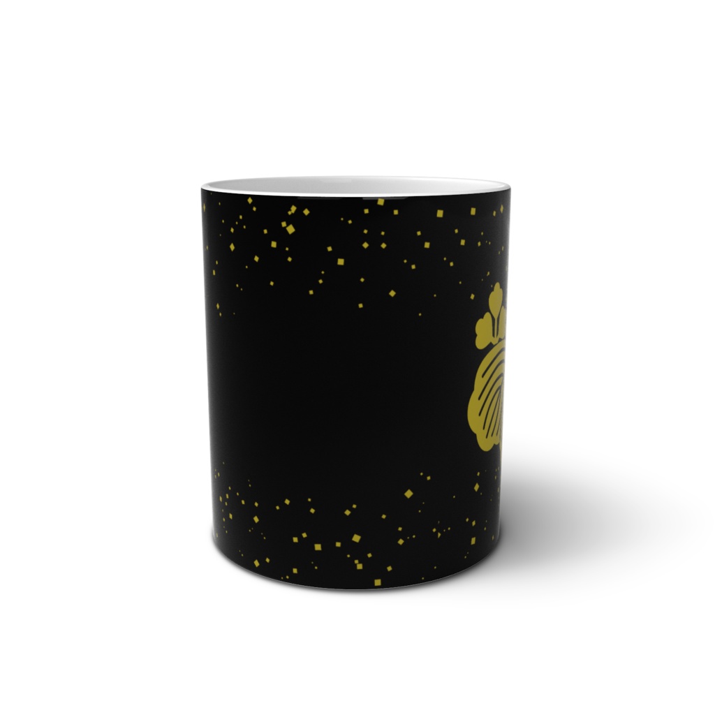 マグカップ 織田信長 豊臣秀吉 家紋 五三の桐 黒に金粉ちりばめ