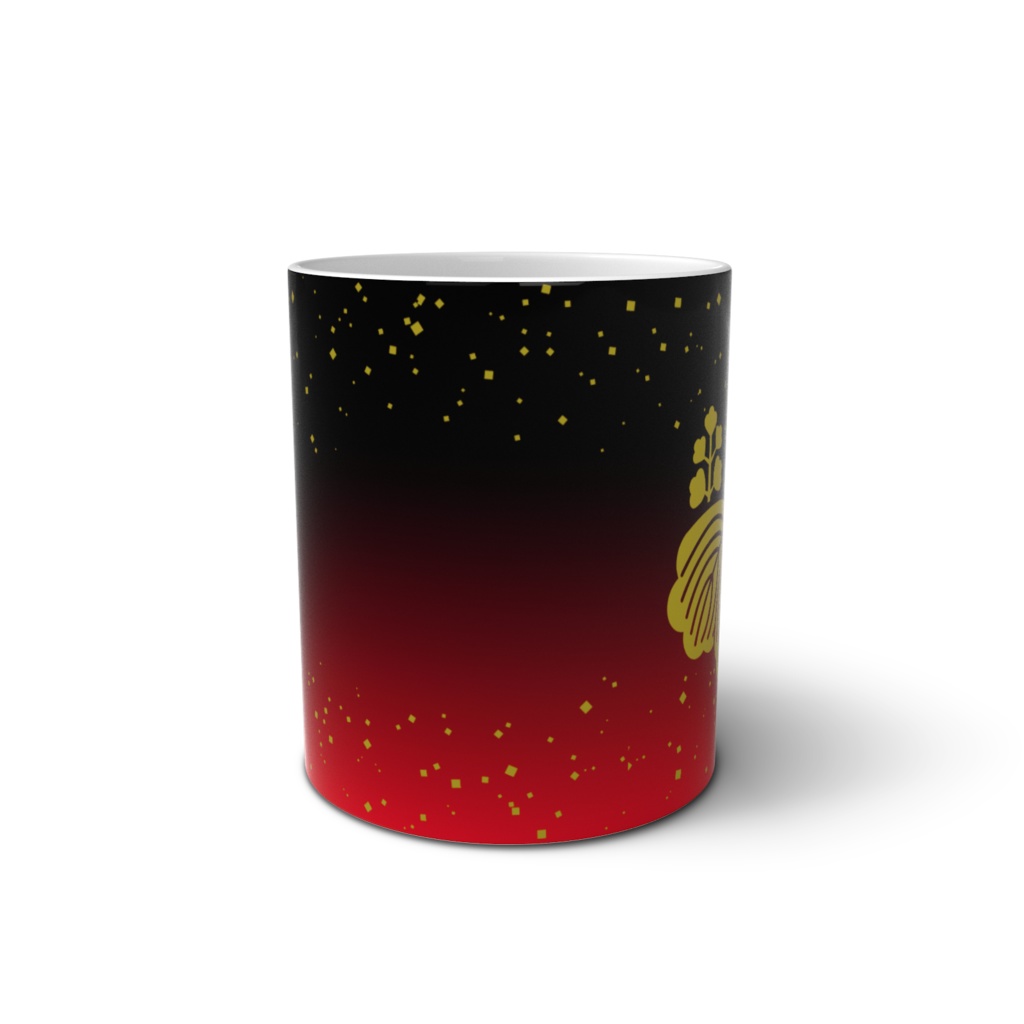 マグカップ 豊臣秀吉 豊臣秀頼 家紋 五七の桐 黒地に赤 金箔