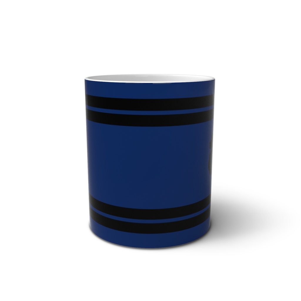 マグカップ 織田信長 豊臣秀吉 家紋 五三の桐 青地に黒縞