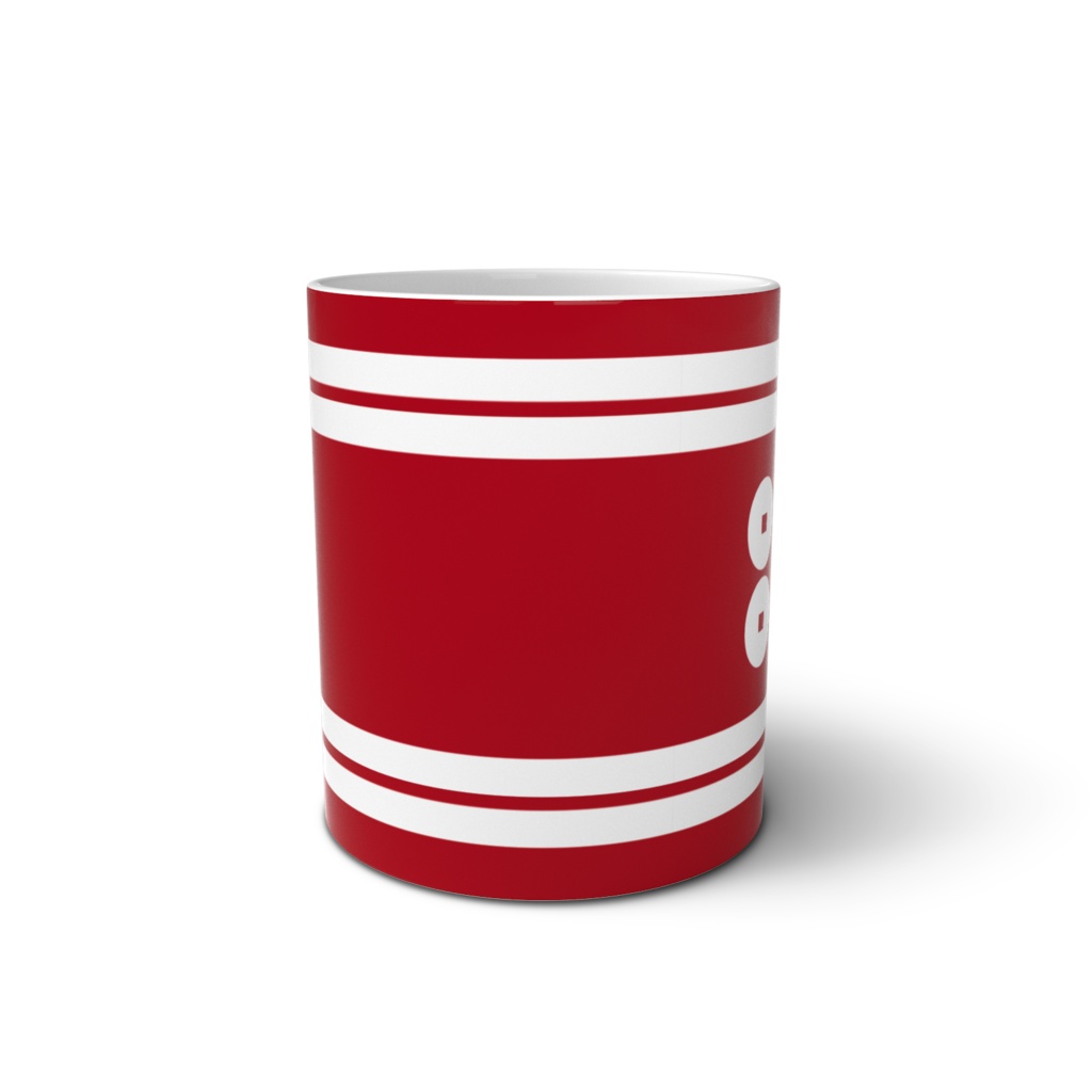 マグカップ 真田幸村・昌幸家紋 六文銭 赤地に白縞