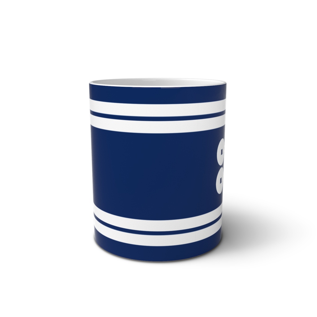 マグカップ 真田幸村・昌幸家紋 六文銭 青地に白縞