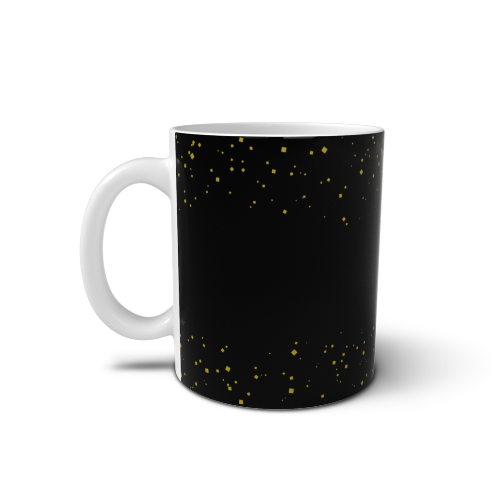 マグカップ 上杉謙信 家紋 竹に飛び雀 黒に金粉ちりばめ