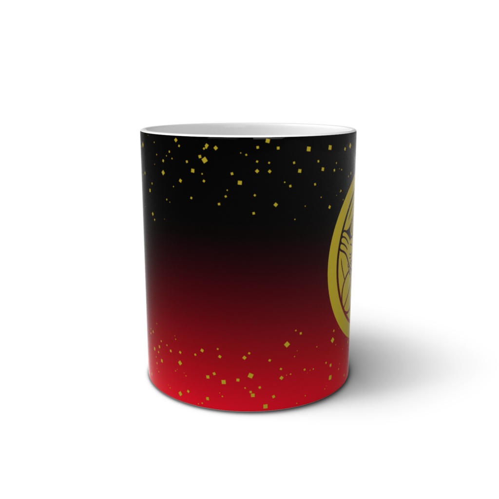 マグカップ 上杉謙信 家紋 竹に飛び雀 黒地に赤 金箔