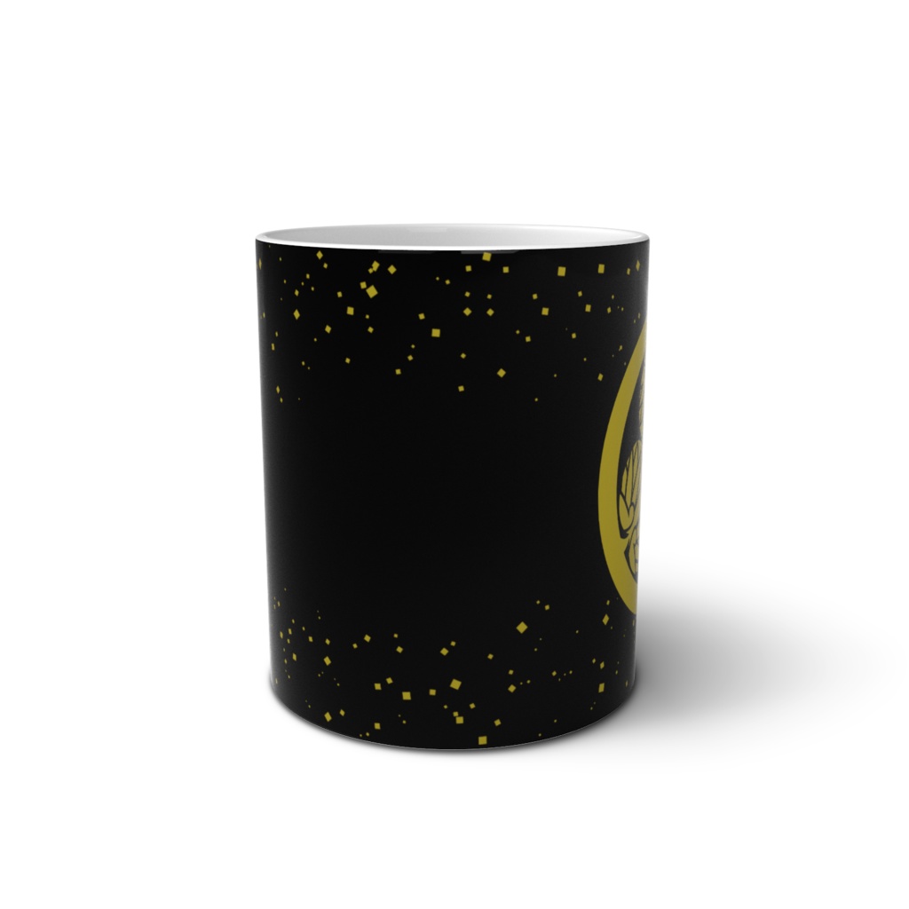 マグカップ 徳川家康 水戸黄門 家紋 三つ葉葵 黒に金粉ちりばめ