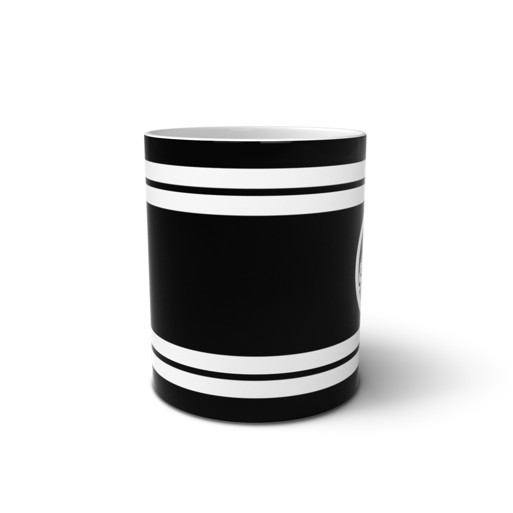 マグカップ 徳川家康 水戸黄門 家紋 三つ葉葵 黒地に白縞