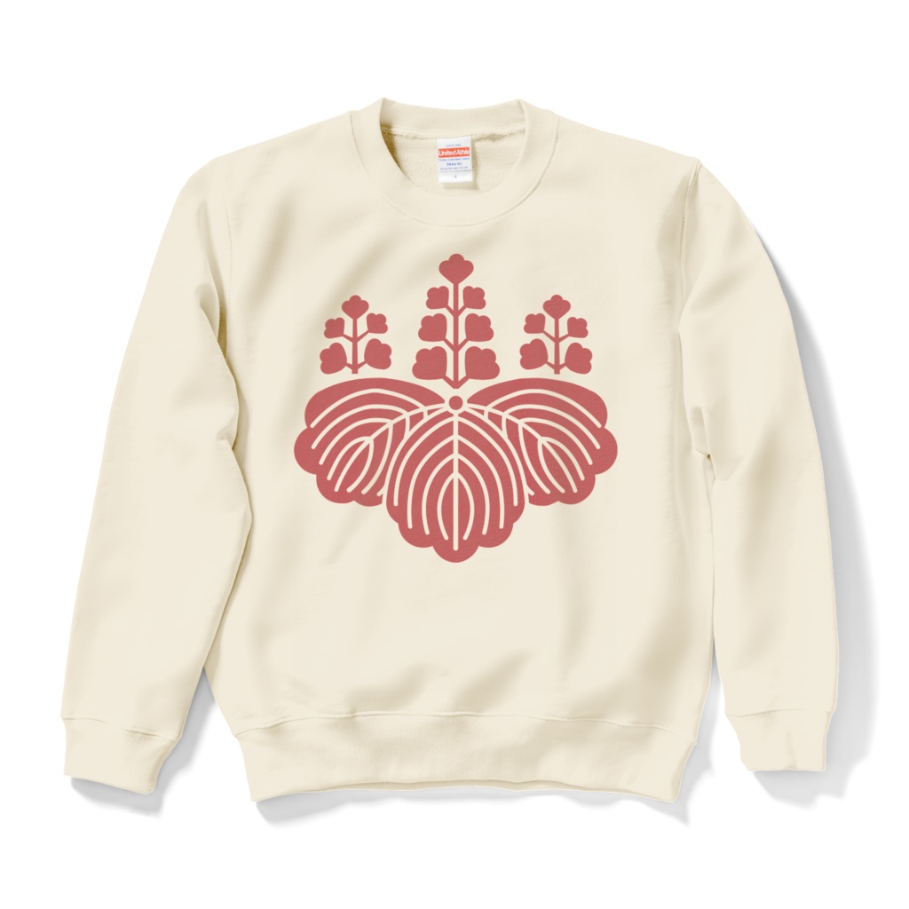 豊臣秀吉 豊臣秀頼 家紋 五七の桐 スウェット オフホワイトに赤