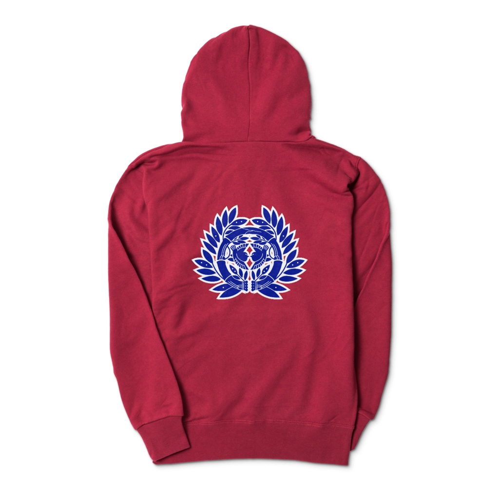 真田幸村・昌幸家紋 六文銭 パーカー ワインレッドに青