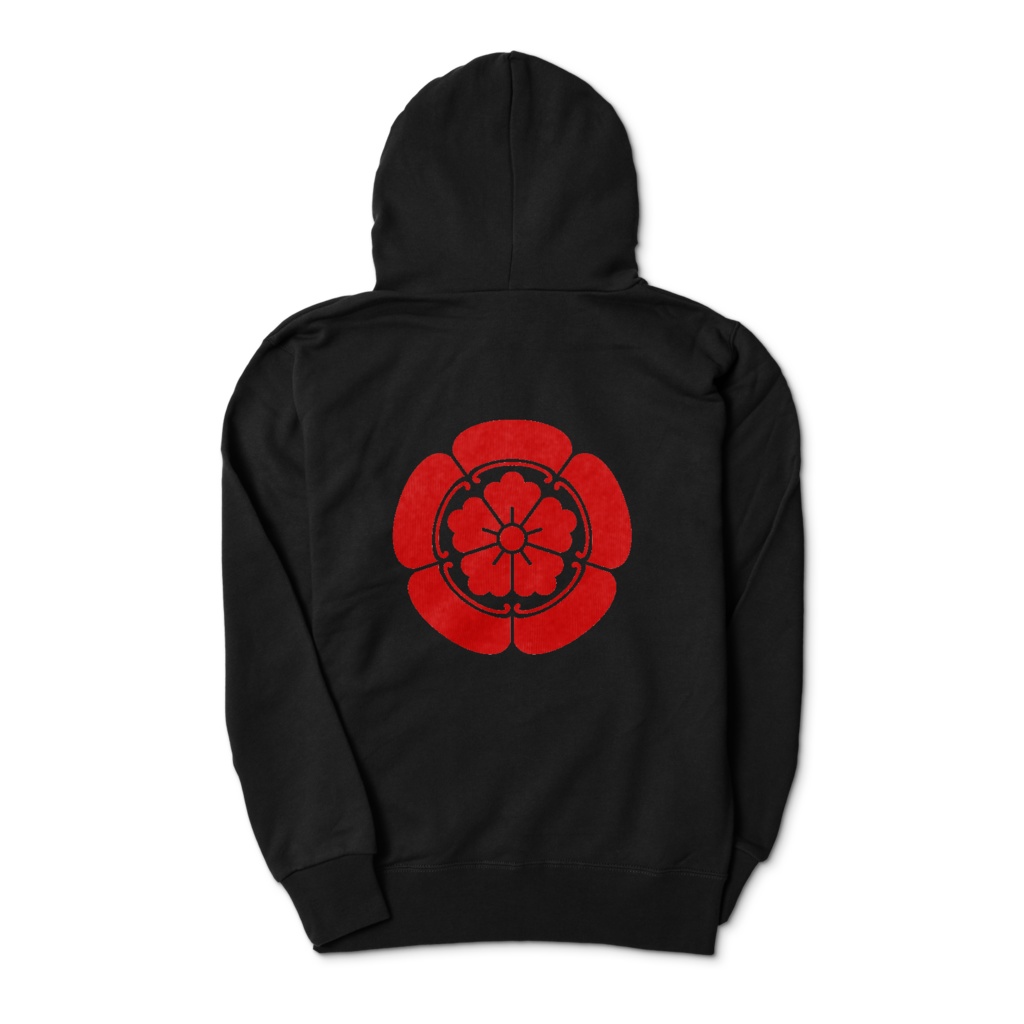 織田信長 家紋 織田木瓜 パーカー 黒に赤