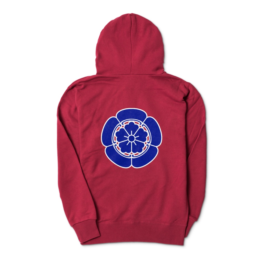 織田信長 家紋 織田木瓜 パーカー ワインレッドに青
