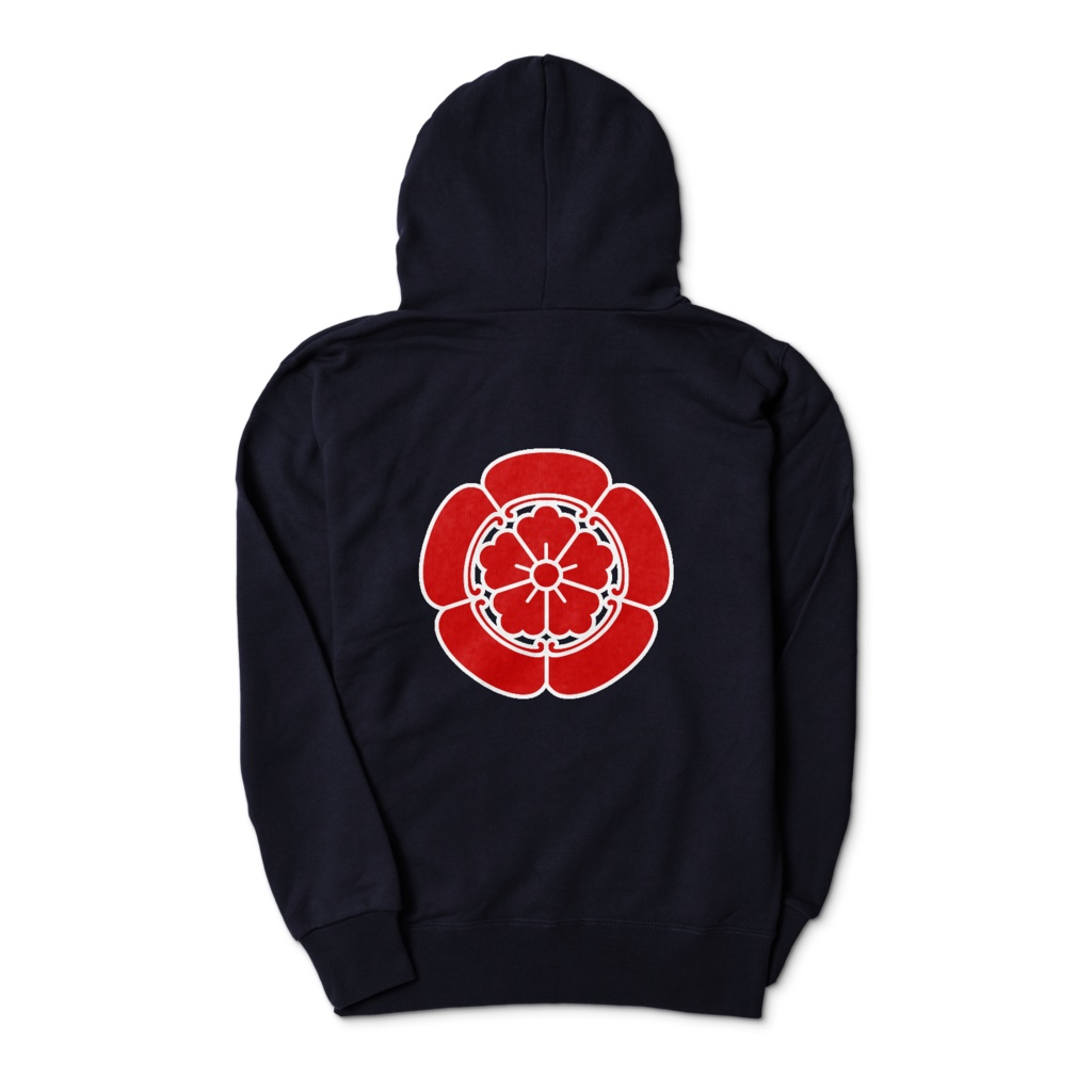 織田信長 家紋 織田木瓜 パーカー 紺に赤