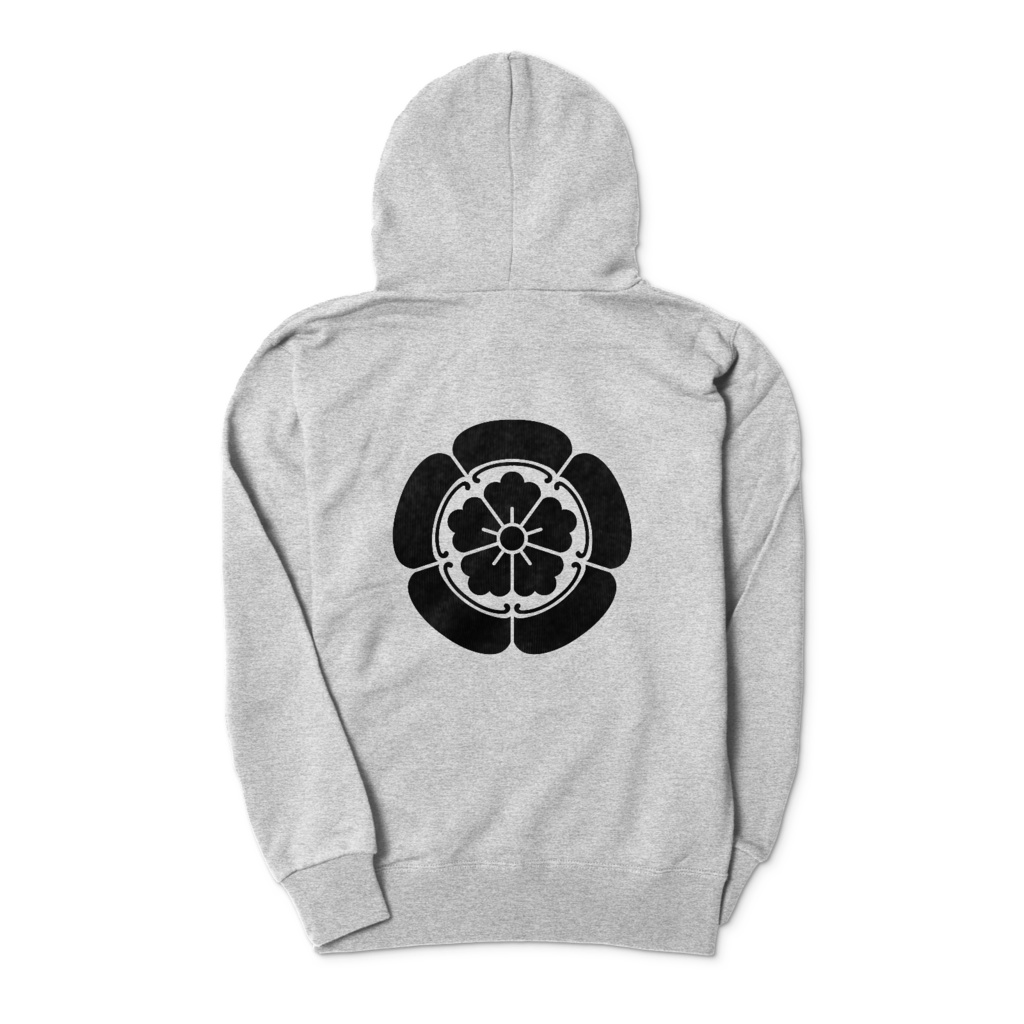 織田信長 家紋 織田木瓜 パーカー グレーに黒
