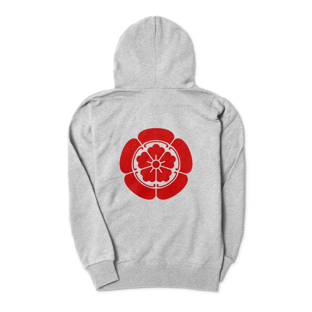 織田信長 家紋 織田木瓜 パーカー グレーに赤