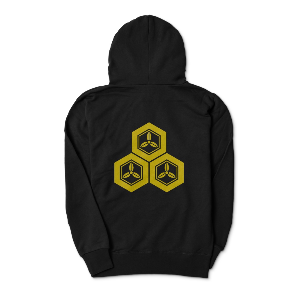 直江兼続 家紋 三つ盛亀甲に三つ葉 パーカー 黒に金