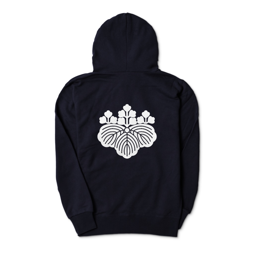 織田信長 豊臣秀吉 家紋 五三の桐 パーカー 紺に白