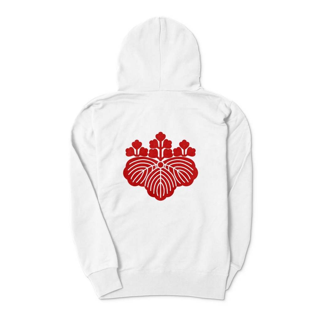 織田信長 豊臣秀吉 家紋 五三の桐 パーカー 白に赤