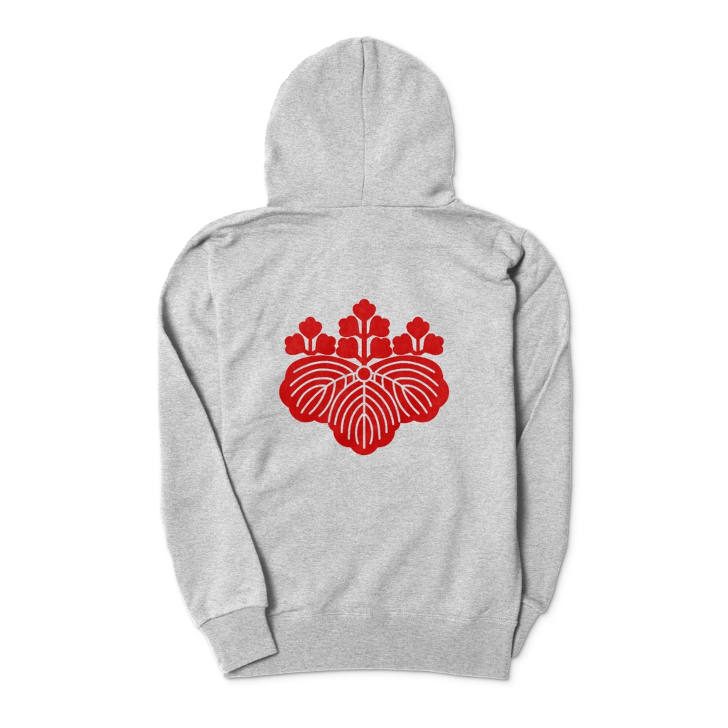 織田信長 豊臣秀吉 家紋 五三の桐 パーカー グレーに赤