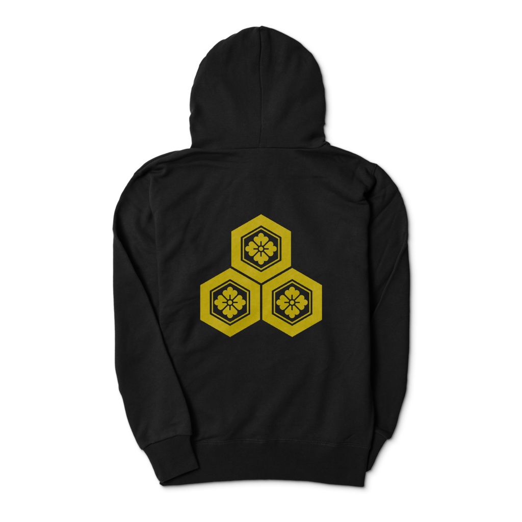 直江兼続 家紋 三つ盛亀甲に花菱 スウェット 黒に金