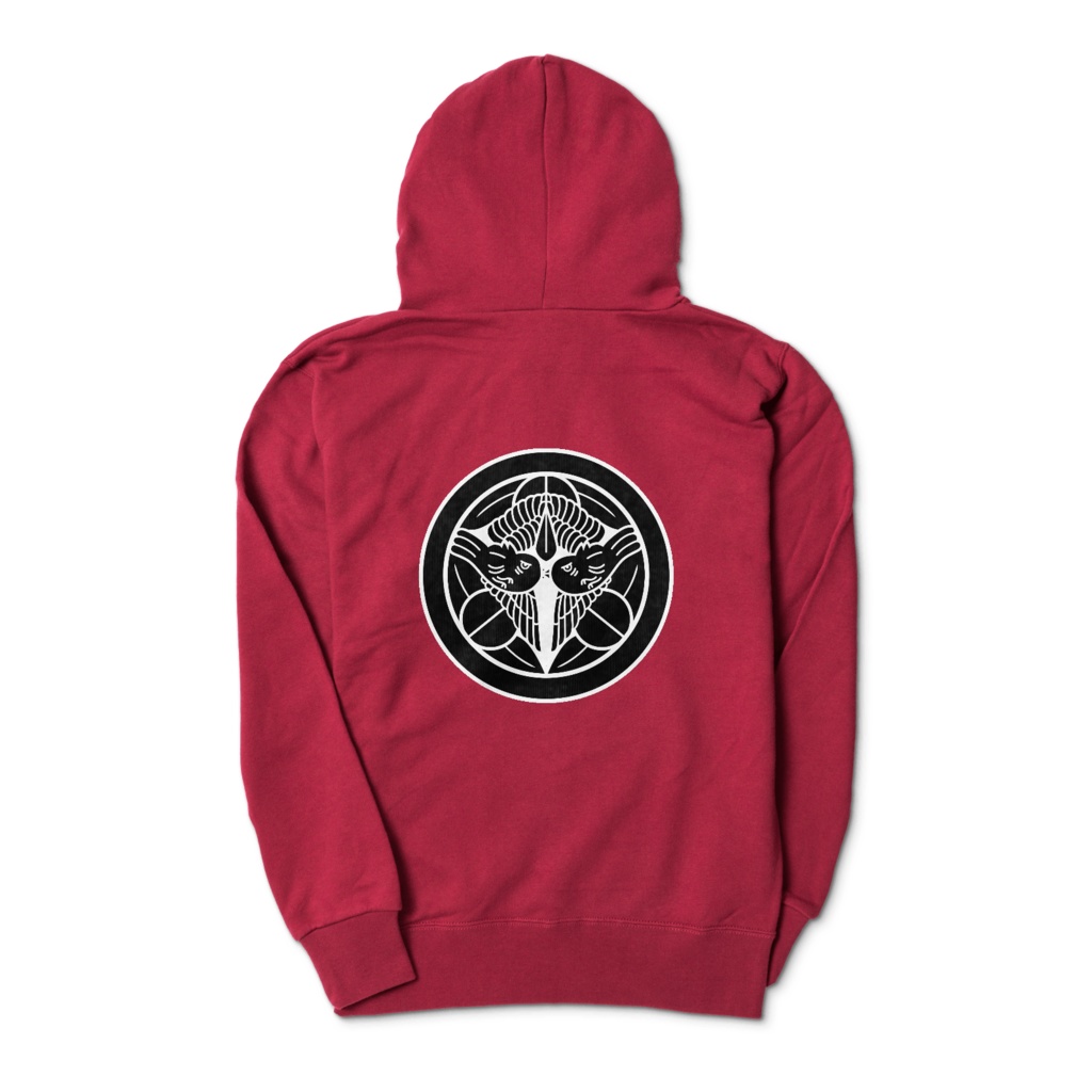 上杉謙信 家紋 竹に飛び雀 パーカー ワインレッドに黒