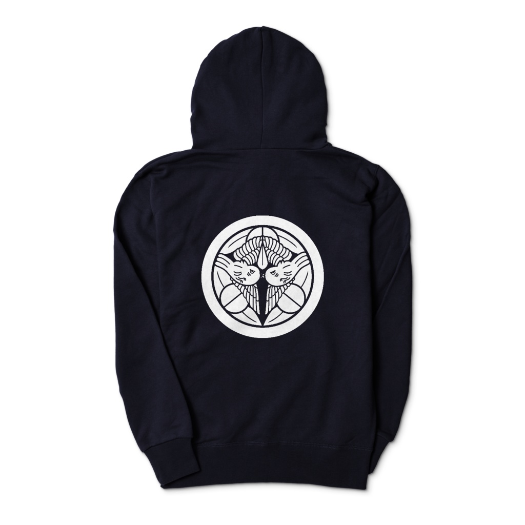 上杉謙信 家紋 竹に飛び雀 パーカー 紺に白