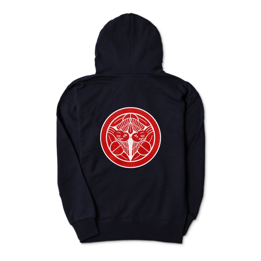 上杉謙信 家紋 竹に飛び雀 パーカー 紺に赤