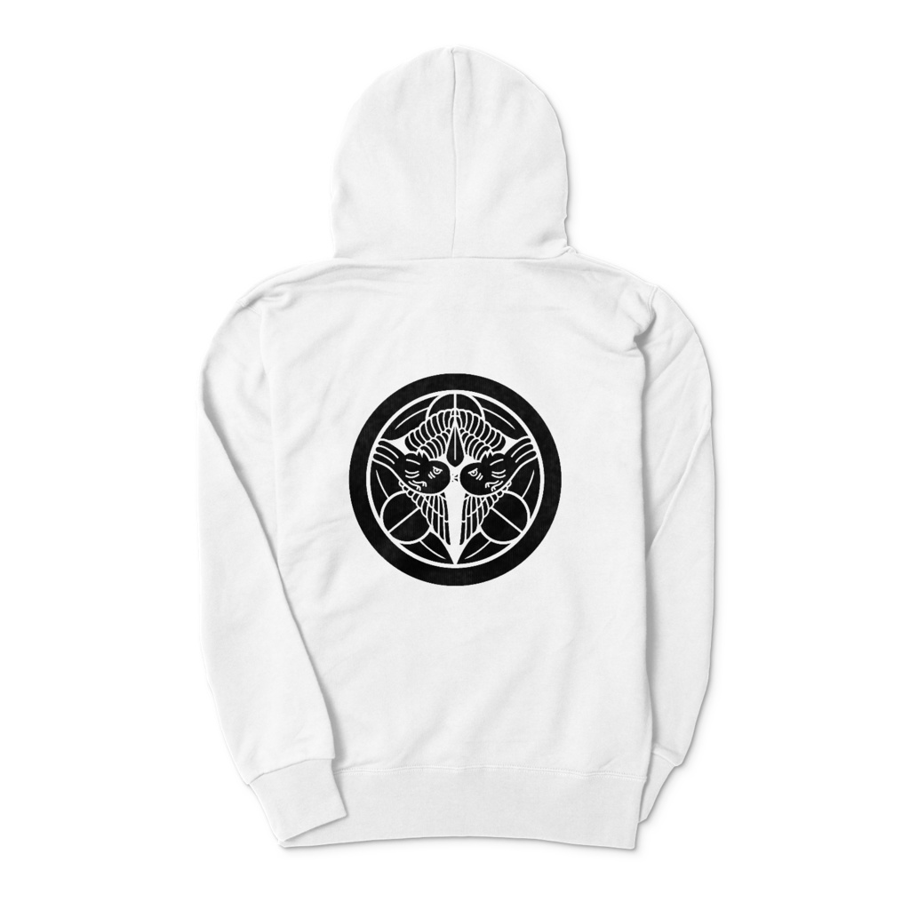 上杉謙信 家紋 竹に飛び雀 パーカー 白に黒