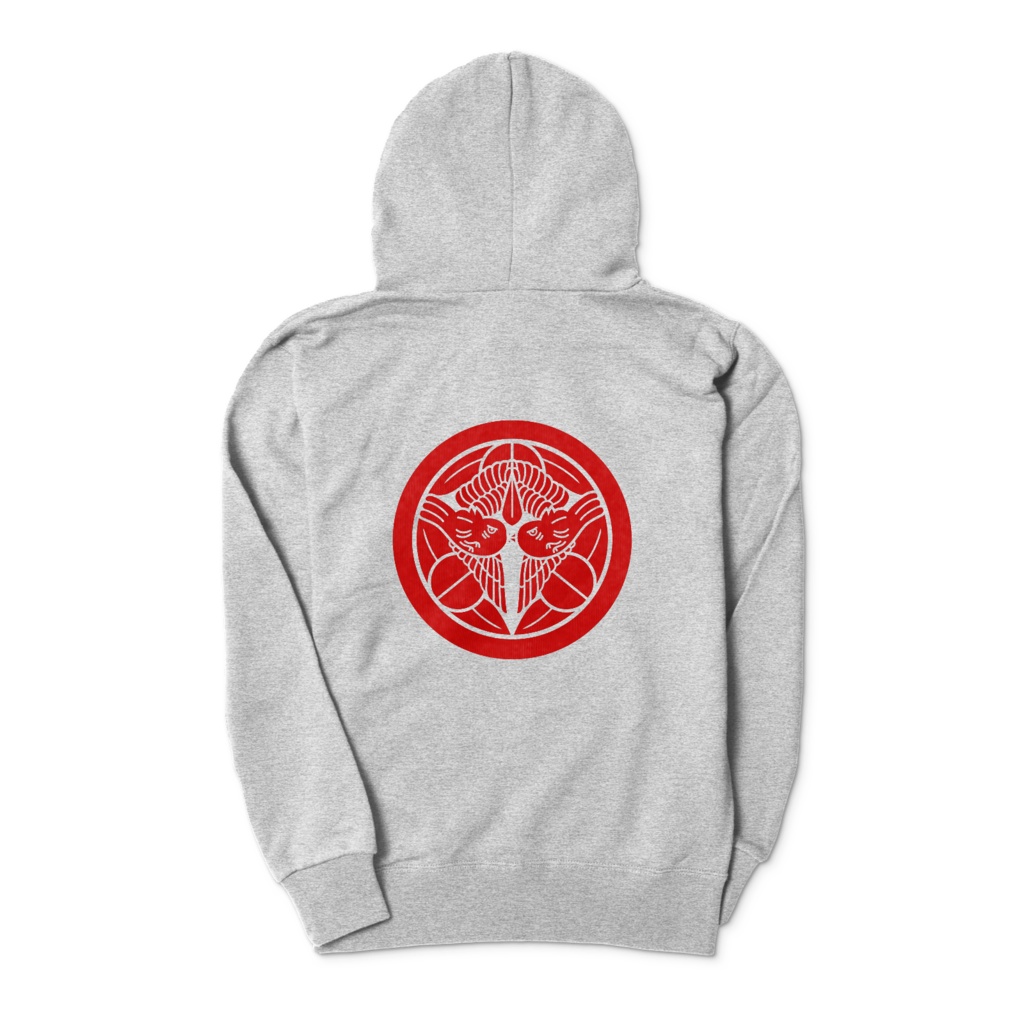 上杉謙信 家紋 竹に飛び雀 パーカー グレーに赤