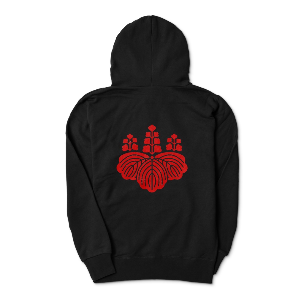 豊臣秀吉 豊臣秀頼 家紋 五七の桐 パーカー 黒に赤