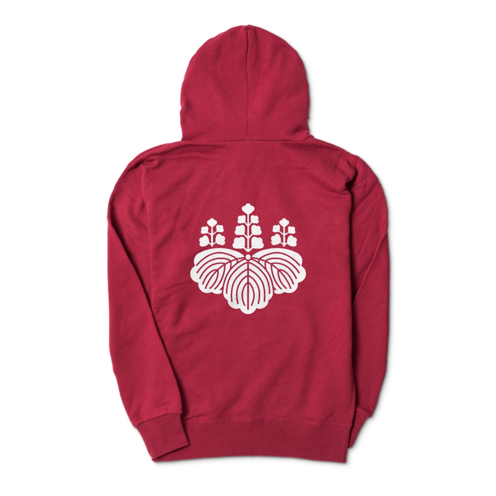 豊臣秀吉 豊臣秀頼 家紋 五七の桐 パーカー ワインレッドに白