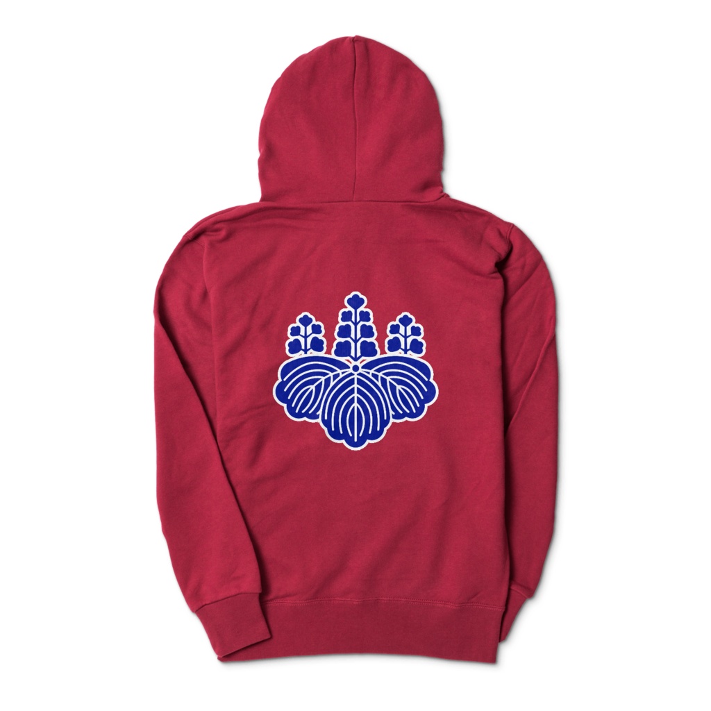 豊臣秀吉 豊臣秀頼 家紋 五七の桐 パーカー ワインレッドに青