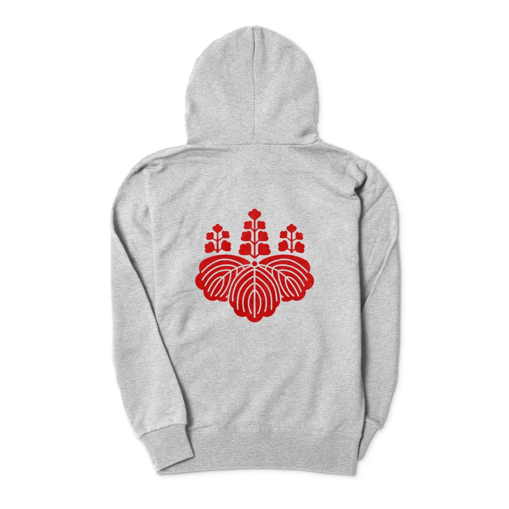 豊臣秀吉 豊臣秀頼 家紋 五七の桐 パーカー グレーに赤