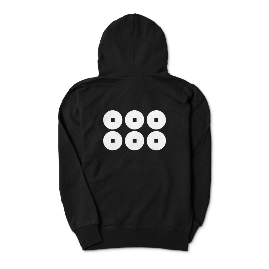 真田幸村・昌幸家紋 六文銭 パーカー 黒に白