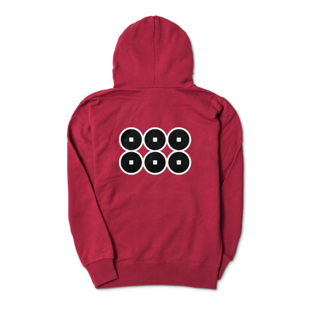 真田幸村・昌幸家紋 六文銭 パーカー ワインレッドに黒