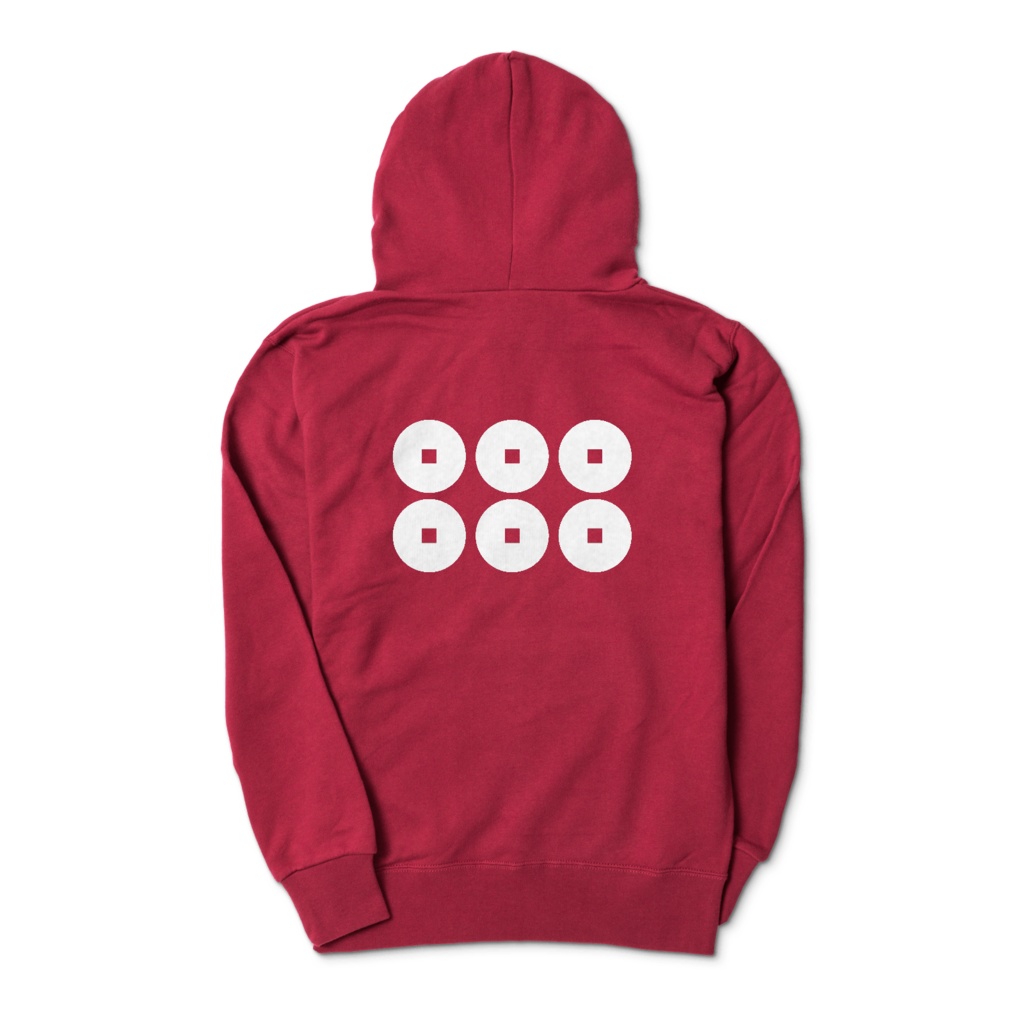 真田幸村・昌幸家紋 六文銭 パーカー ワインレッドに白