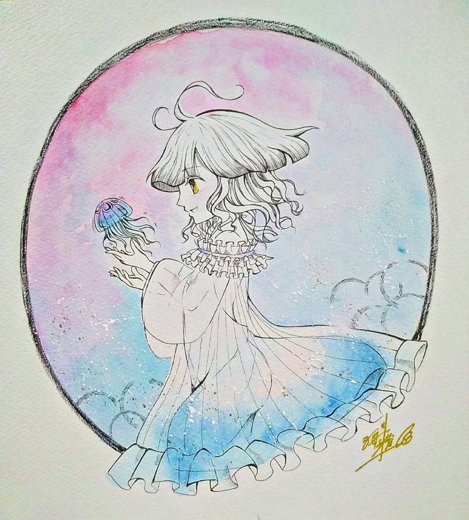 アナログイラスト原画「75　クラゲ少女」