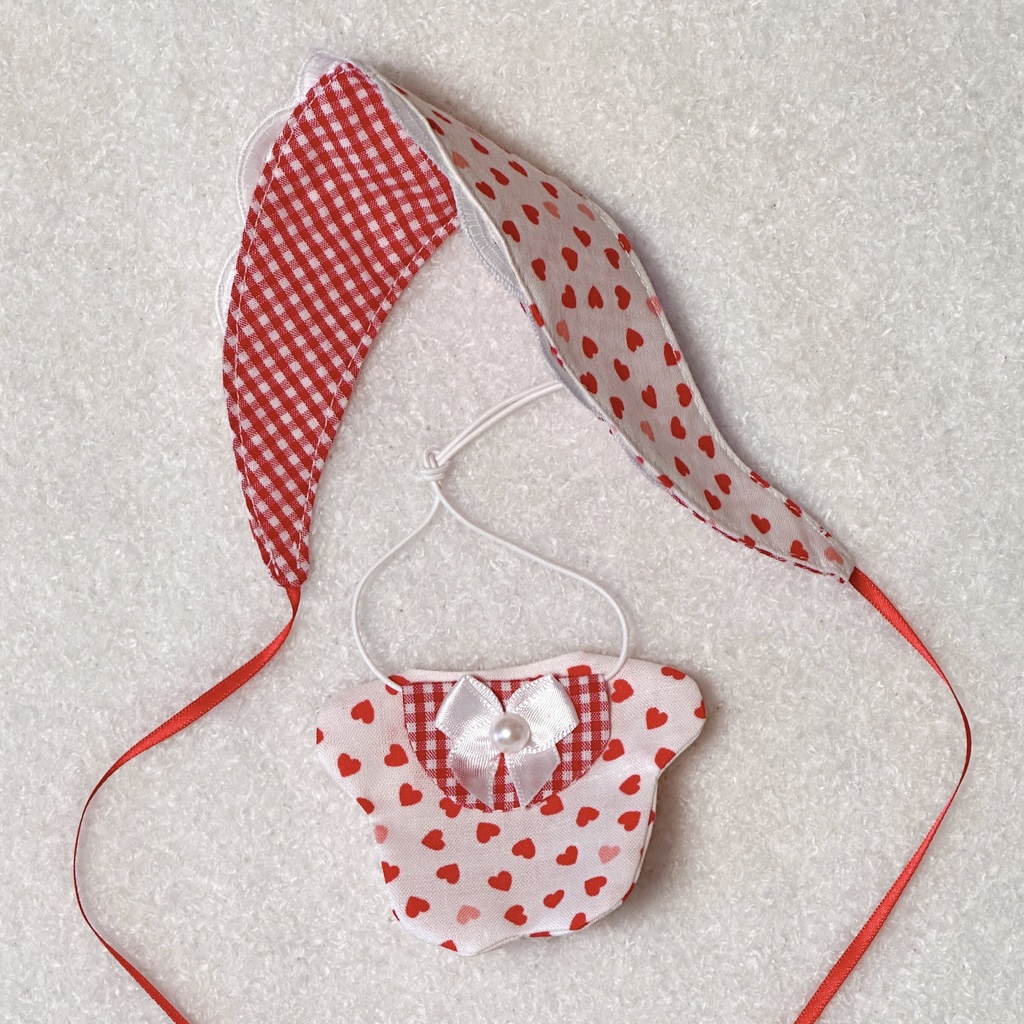 ロンパース3点セット、ハートポシェット(ピンク/赤