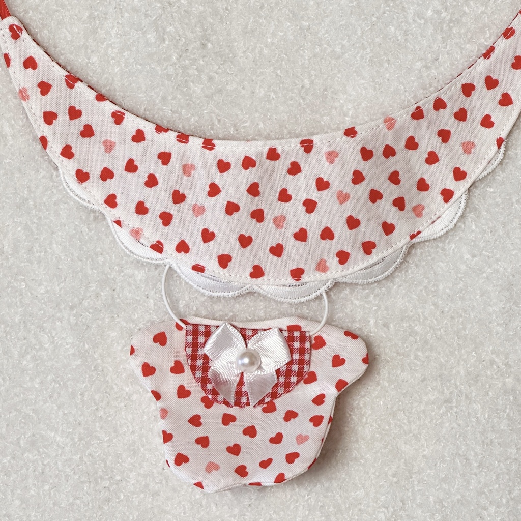 ロンパース3点セット、ハートポシェット(ピンク/赤