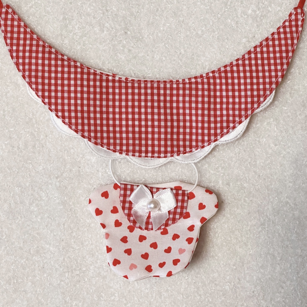 ロンパース3点セット、ハートポシェット(ピンク/赤