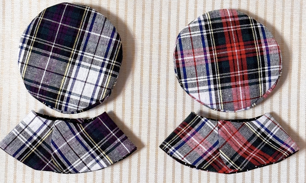 タータンチェックベレー帽/ケープ/かごポシェット