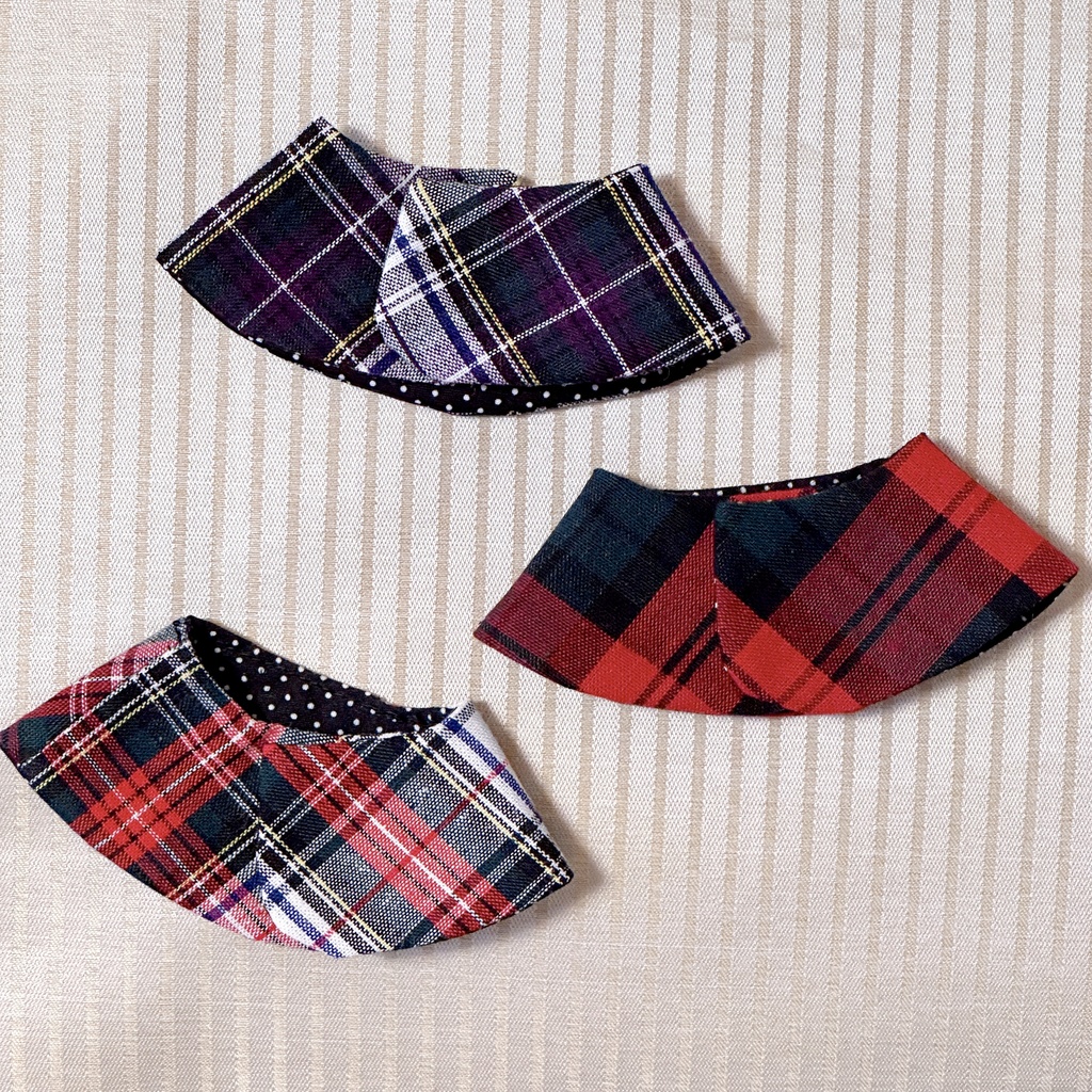 タータンチェックベレー帽/ケープ/かごポシェット