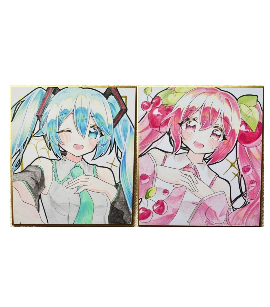 初音ミク 桜ミク 手描きイラスト色紙