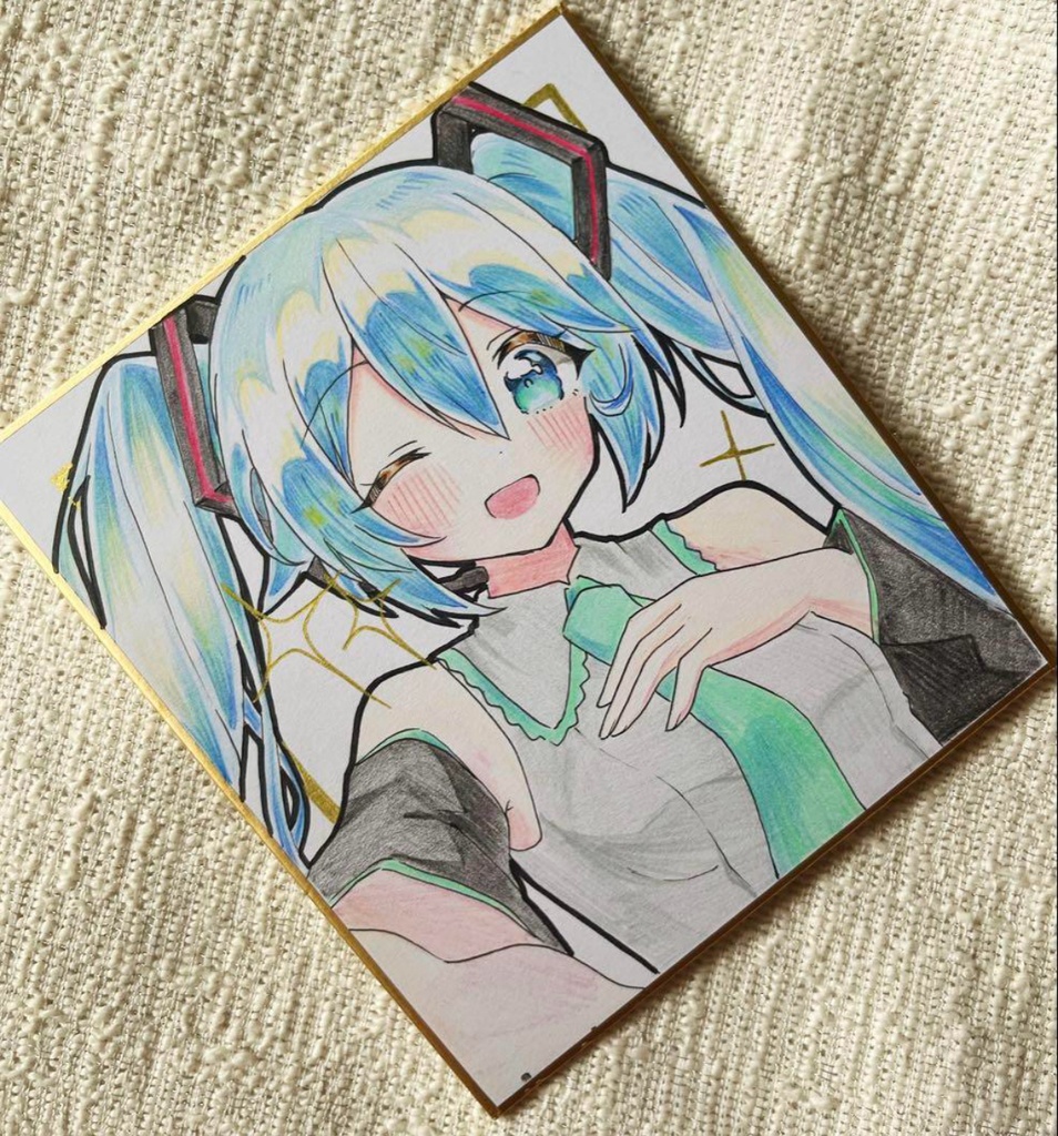 初音ミク 桜ミク 手描きイラスト色紙