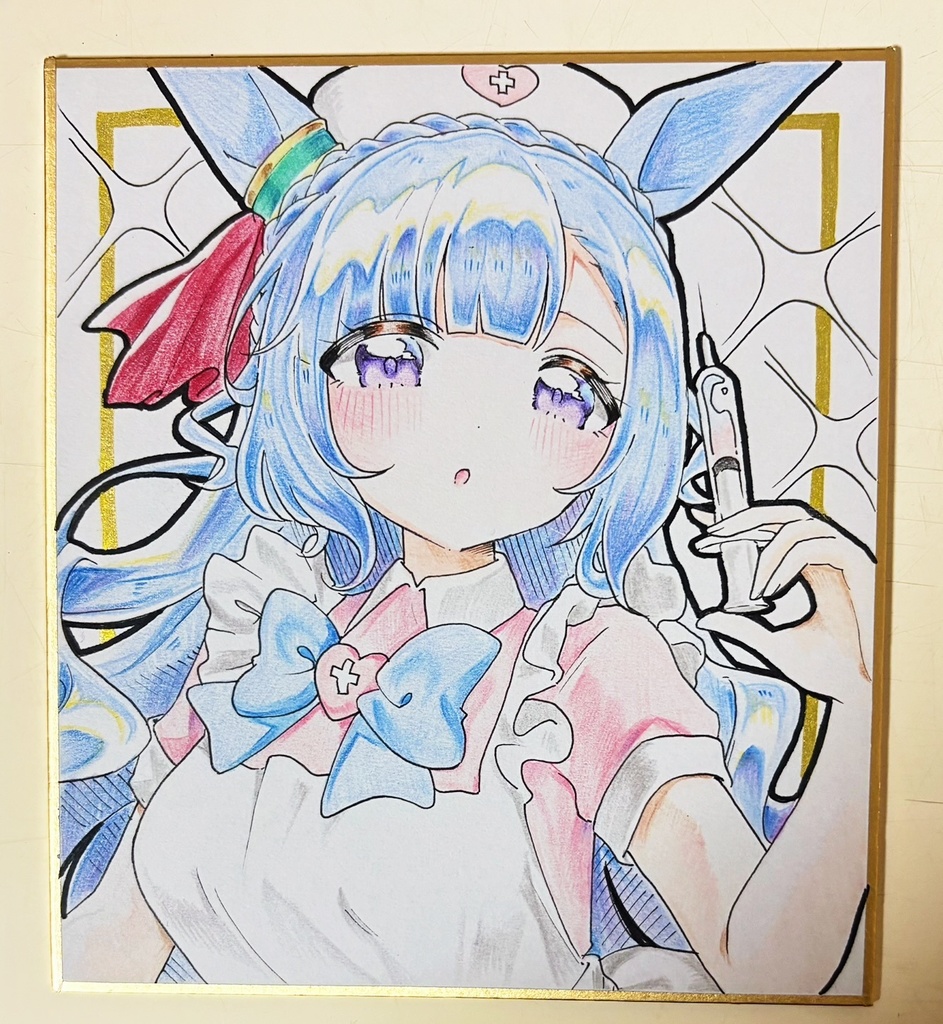 メジロアルダン 手描きイラスト色紙